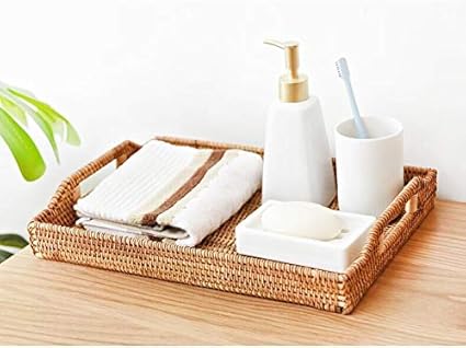 Plateau Repas de Service Rectangulaire, Rotin, 43x29x4.5cm - Nail Gallerys