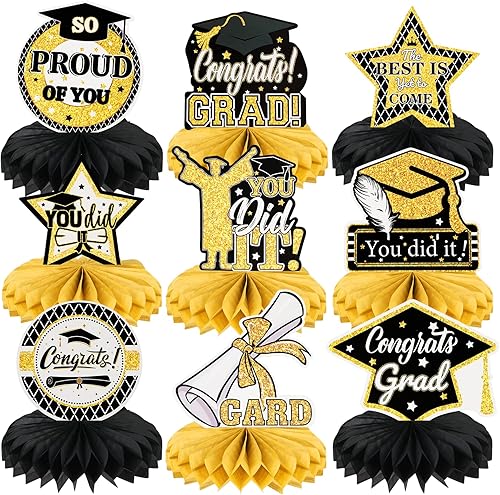 HOWAF 9 Centre de Table de Graduation Decoration Table Remise de Diplôme Centres de Table en Nid d'abeille Graduation Centre de Table de Remise de Diplôme Chapeau pour Graduation Party Décorations - Nail Gallerys