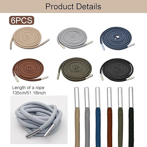 UEPOA Lot de 6 cordons pour pantalon de jogging, 5 mm, cordon de serrage universel, 130 cm, corde de rechange pour ceintures, vestes, sweat-shirt, short, Noir, bleu marine, café, gris, vert militaire, - Nail Gallerys