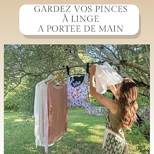 Linge de maison SIESTE SOUS UN OLIVIER. Sac Pinces à Linge, Panier pour Pinces à Linge à Suspendre. Grande Capacité Jusqu'à 100 Pinces a Linge. Resistant et imperméable. pour Intérieur et Extérieur. - Nail Gallerys