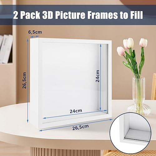 LDHHYH Lot de 2 cadres photo 3D à remplir - 25 x 25 cm - Profondeur : 25 cm - Pour objets jusqu'à 5 cm - Verre acrylique - Blanc - Nail Gallerys
