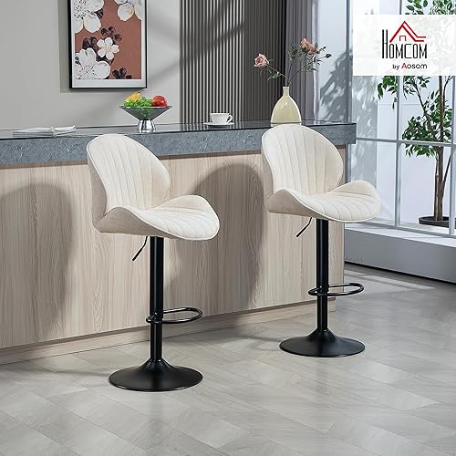 HOMCOM Lot de 2 tabourets de Bar, chaises de Bar pivotantes, Forme de Coquillage, Chaise Haute Cuisine avec Dossier, Hauteur réglable et Repose-Pieds, Cadre en Acier, Beige - Nail Gallerys