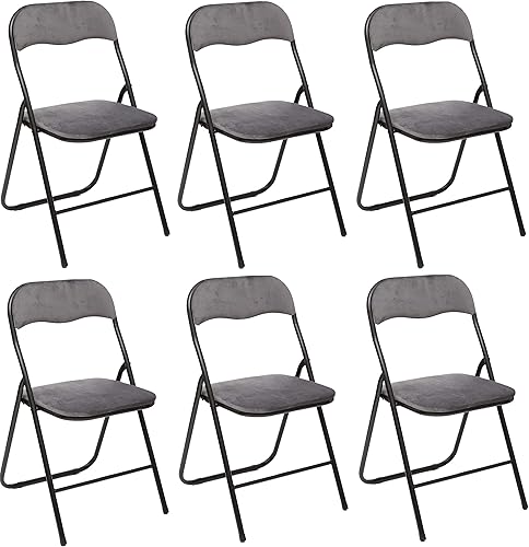 Lot De 6 Chaises Pliantes en Velours - Gris - L 44 X P 45 X H 79 Cm - Nail Gallerys