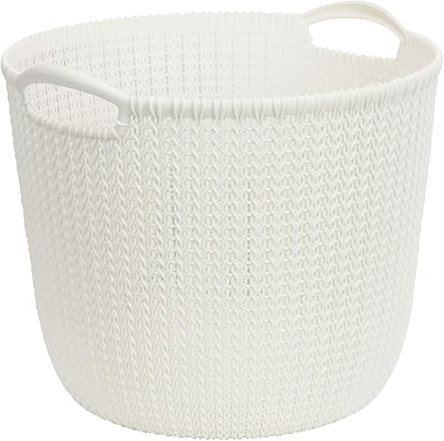 CURVER Panier de Rangement Rond 30L, Aspect Tricot - Pour Ranger le Salon, la Chambre, la Salle de Bain ou le Bureau - 39,5 x 38 x 33,4 cm - Bleu Gris - Nail Gallerys