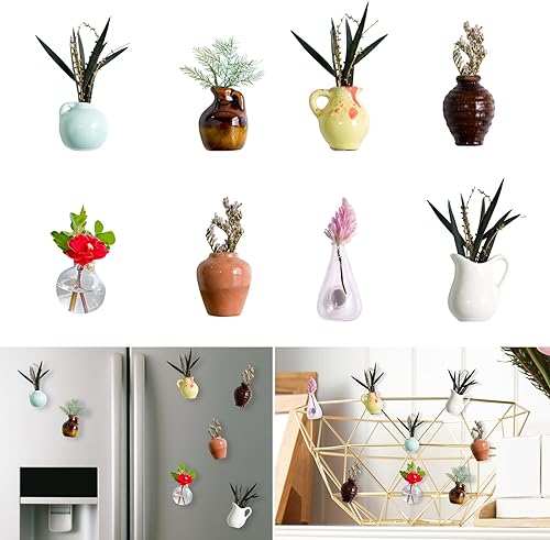 Lot de 8 mini aimants de vase, aimants de réfrigérateur, aimants pour tableau magnétique, aimants de réfrigérateur, vases à fleurs en résine 3D, accessoires de réfrigérateur amusants pour cuisine et - Nail Gallerys