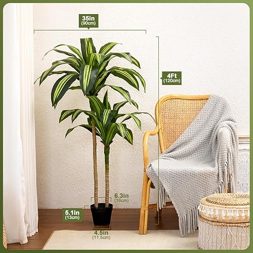 VeriNatural Dracaena Artificielle 120cm - Arbre Plante Décorative Fausse Plante Intérieure Extérieure avec Pot Noir - Grande Plante Artificielle Résistante aux UV pour Maison Bureau Jardin,VN123 - Nail Gallerys