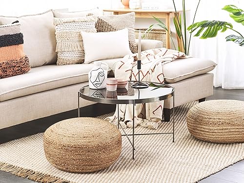 Pouf Rond Style Boho Tressage en Jute ⌀ 50 cm Beige Naturel Tifelt - Nail Gallerys