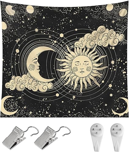 Marjoramy Tapisserie Soleil Lune,Tenture Murale Tapisserie,Tapisserie Murale Lune Et Soleil,Tarot Bannière Tenture Murale Boheme,Pour Chambre Salon Dortoir Fête Tapisserie Murale Décor,130×150cm - Nail Gallerys