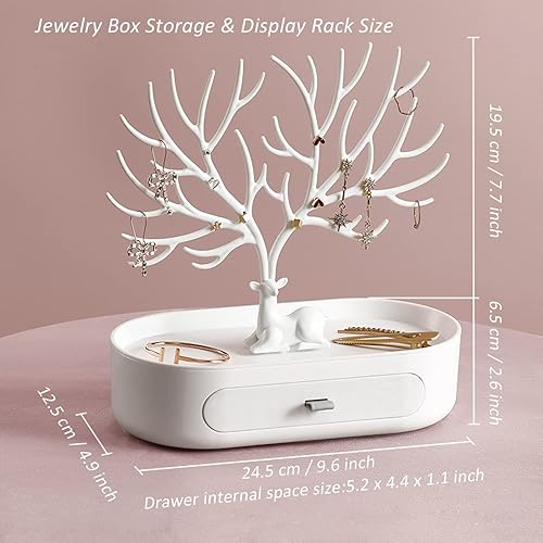 xocome Porte Bijoux, Porte Boucles D'oreilles, Porte Bijoux Wapiti Niveaux Avec Tiroirs, Support Pour Boucles D'oreilles/Porte Bague/Support Collier, Cadeau Pour Les Dames (Blanc) - Nail Gallerys