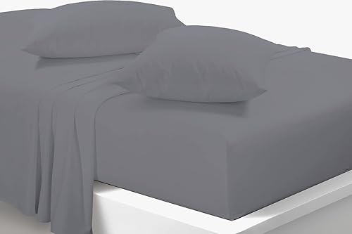 Drap plat en percale de 180 fils au pouce carré, facile d'entretien, doux, résistant au rétrécissement, aux plis et à la décoloration, infroissable en polycoton (gris, lit simple) - Nail Gallerys
