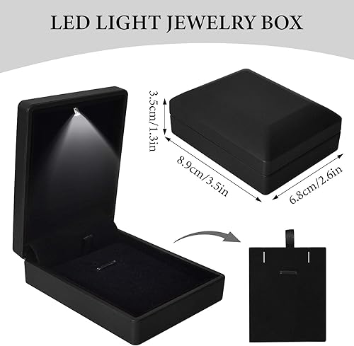 Boîte de Collier Pendentif avec Lumière LED, Boîte Cadeau en Velours, LED Necklace Box, pour Demande en Mariage Fiançailles Mariage Anniversaire Saint-Valentin (noir) - Nail Gallerys