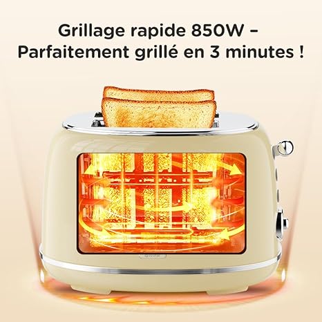 Wiltal Grille-Pain Rétro 2 Fentes en Acier Inoxydable - Grille Pain Compact avec Support à Viennoiseries, 6 Niveaux, Décongélation, Réchauffage, Arrêt Automatique – Petit Grille Pain - Nail Gallerys