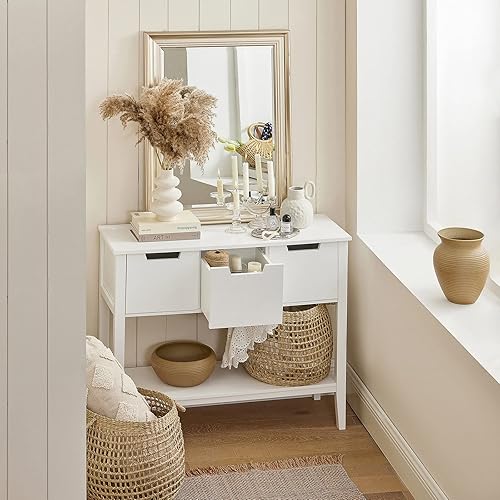 SoBuy Table Console, Table d’Entrée, Bout de Canapé avec 3 tiroirs et 1 étagère, pour Entrée, Chambre, Salon, Coiffeuse, Blanc, 93 x 33 x 79 cm, FSB51-W - Nail Gallerys