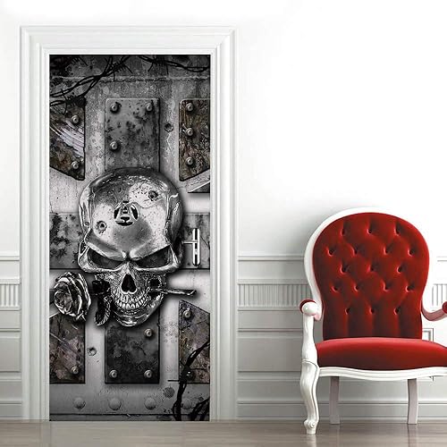 Papier Peint Porte Crâne de Style Industriel Trompe l'oeil Effect Intérieure Papier Peint Peintures Imperméable Amovible Autocollants Escaliers 77x200cm - Nail Gallerys
