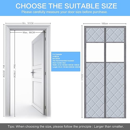 Rideau de protection thermique magnétique pour portes - 100 x 220 cm - Protection thermique contre le froid et la chaleur - Imperméable - Coupe-vent - Convient aux animaux domestiques - Avec fenêtre - Nail Gallerys