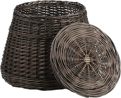 e-wicker24 Pouf de Rangement Coffre de Rangement, Panier rond avec couvercle en osier naturel, panier de rangement, coffre en osier, panier maison (Naturel) - Nail Gallerys