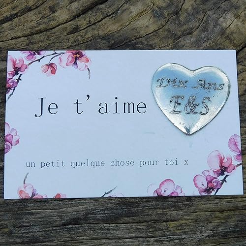 Les Etains de Jumilhac Porte-Bonheur Coeur Personnalisé, sur Petite Carte, pour Les Noces De Dix Ans, Fabrication Artisanale Française, en Etain - Nail Gallerys