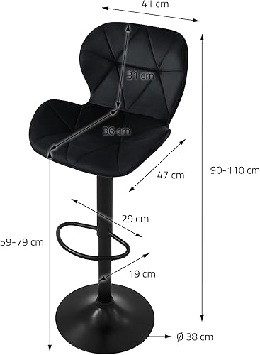 ML-Design Lot de 2 Tabourets de Bar en Velours, Bleu, Chaise Rembourrée avec Dossier et Repose-Pieds, Réglable en Hauteur 59-79 cm, Pivotante à 360°, Tabouret de Comptoir, Cuisine, Pub, Bar de Maison - Nail Gallerys
