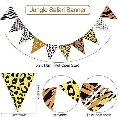 Happium Jungle Safari le thème des animaux Banderole à imprimé léopard avec cordon de serrage pour fête prénatale anniversaire anniversaire fournitures de décoration de fête animale - Nail Gallerys