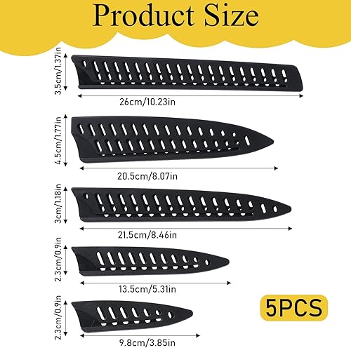 Aeaocvo Lot de 5 étuis de protection universels en plastique noir pour couteaux de cuisine, couteaux à fruits (25,4 cm, 25,4 cm, 25,4 cm, 3,5 cm) - Nail Gallerys