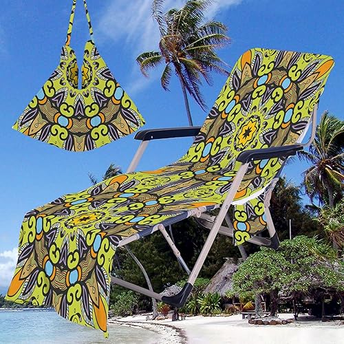 Serviette de plage avec poches – Imprimé géométrique 3D en microfibre pour transat – Housse de chaise longue portable à séchage rapide pour piscine, spa, extérieur (10, 75 x 200 cm) - Nail Gallerys