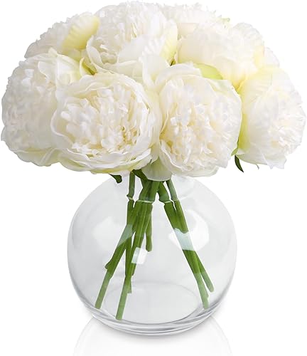 Tuocal Lot de 2 bouquets de pivoines artificielles en soie à tige unique pour mariage, maison, fête, centre de table, arrangement floral, hôtel, bureau, blanc crème - Nail Gallerys