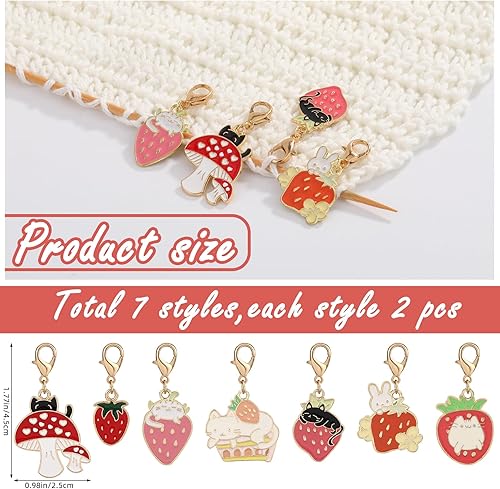 COGCHARGER 14 marqueur De Maille En Alliage Émaillé Amovible Pour Crochet Et Tricot Motif Chat Fraise Lapin Champignon Avec Fermoir Mousqueton Breloques Pour Couture Tissage Accessoires Bricolage - Nail Gallerys