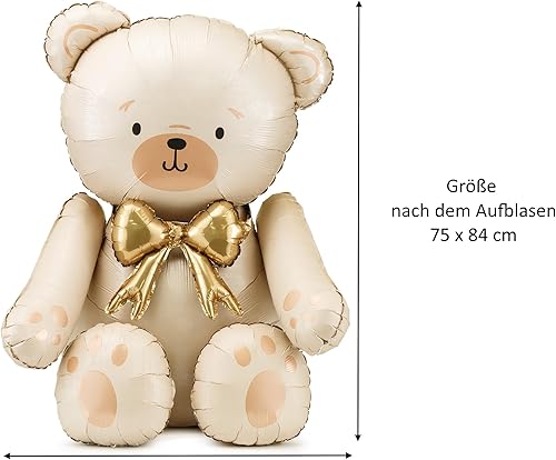 Ballon gonflable XXL en forme d'ours en peluche - Crème - Pour fête prénatale, anniversaire, fille et garçon - Cadeau de naissance, chambre d'enfant - Nail Gallerys