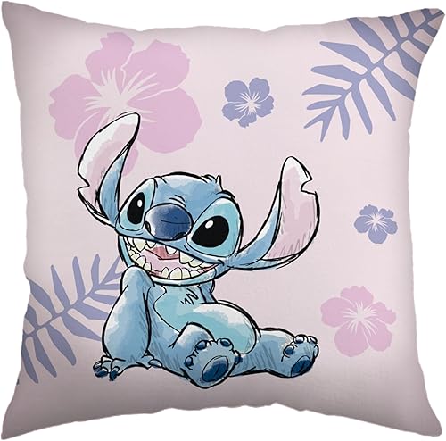 Stitch Coussin décoratif pour enfant 35 x 35 cm avec rembourrage en polaire douillet et taie d'oreiller en polyester doux. Impression recto-verso. Coussin douillet, cadeau Lilo et Stitch. - Nail Gallerys