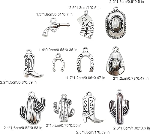 100 Grams Western Cowboy Charms Antique Silver Gold Color Mixed Bulk Alloy Boot Gun Hat Pendants for Necklace Earrings Bracelet Keychain Jewelry Making Father's Day Gifts DIY Craft Findings - Nail Gallerys
