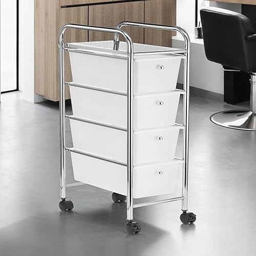 IDIMEX Caisson de Rangement sur roulettes GINA, Colonne 4 tiroirs et 1 étagère pour Salle de Bain ou Bureau, en Plastique et métal - Nail Gallerys