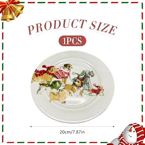 PLUSHCEWT Assiettes de Noël en Céramique - Motif Chien, pour Salade, Dessert d'Hiver, Pâtes et Apéritifs - Idéal pour Dîner, Fête et Vacances - Nail Gallerys