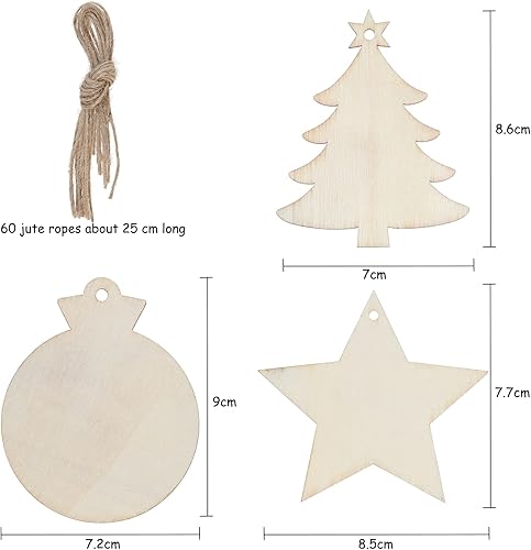 60 Pièces de Pendentifs Disques en Bois,DIY Décoration de Noël en Bois,Décoration de Sapin pour la Décoration d'arbre de Noël, Cadeaux et Décorations de Mariage - Nail Gallerys
