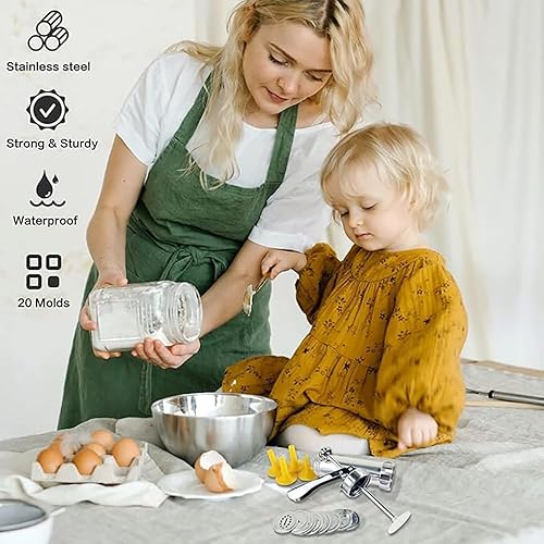 Presse a bBiscuit,Cookie Press,Machine à Biscuits,avec 8 Disques Biscuits et 8 Douilles Chaque permet d'obtenir un produit fini,jusqu'à 20 pièces.pour La Fabrication de Biscuits Gâteaux,Presse Biscuit - Nail Gallerys