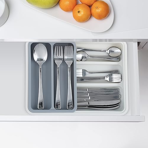 Relaxdays Range couverts extensible,7 casiers, couvert et ustensiles de cuisine, plastique, HlP 6 x 23,5x31,5cm,gris - Nail Gallerys