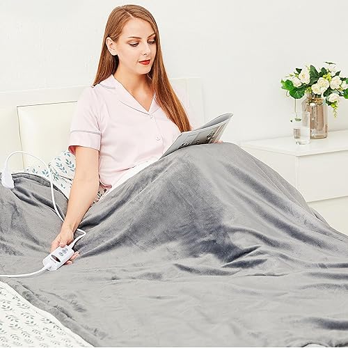 Couverture Chauffante plaid chauffant couette électrique 160x120cm, Flanelle Sherpa, 10 niveaux de température, 1 à 9 heures d'arrêt automatique, affichage numérique, lavable en machine, certifié ETL - Nail Gallerys