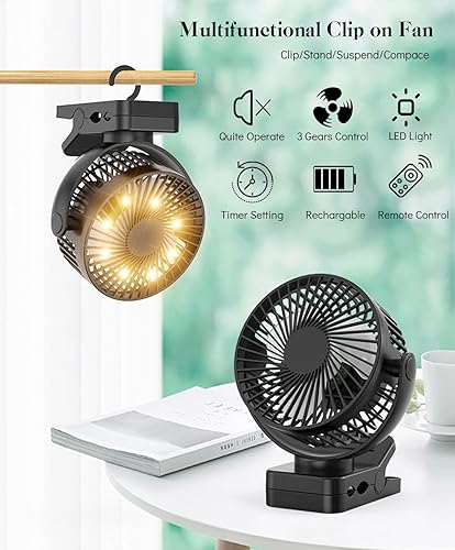 QEEKADA Ventilateur portable à clip 12 000 mAh, rechargeable, 5 vitesses, pince robuste pour bureau, chariot de golf, tente, salle de sport, noir - Nail Gallerys