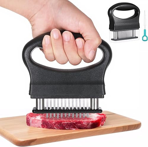 WUISOLQP Attendrisseur de viande Steaker - Steaker amovible pour viande - Avec brosse de nettoyage et 48 lames d'aiguille ultra tranchantes en acier inoxydable - Pour tendre le bœuf, le poulet, le - Nail Gallerys