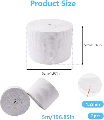 2 Rouleaux d'éLastique Couture de 50 mm, 10 Mètres Bande Elastique Couture, Ruban Elastique pour Vêtements, Housses de Siège de Canapé, Ceintures de Tension, Ceintures de Taille, Bricolages, etc. - Nail Gallerys