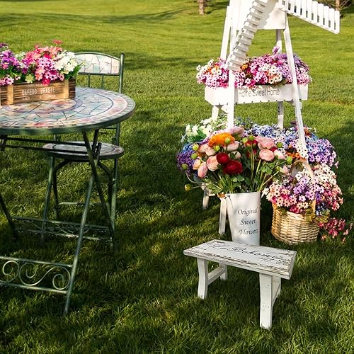 UNISTRENGH Tabouret Vintage en Bois Repose-Pieds Naturel Rustique Tabouret pour Plantes Fleurs Enfants Tabouret Marchepied Enfants Petit Tabouret en Bois pour Chambre d'enfant Jardin (Blanc) - Nail Gallerys