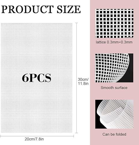 Ceihwa 6 Pièces Feuille de Toile dn Maille Plastique 30 X 20 CM,Canevas pour Sac à Main,Toile Point de Croix Plastique,Plastic Canvas,Toile pour Broderie Rigide,Grillage Plastique Petite Maille - Nail Gallerys