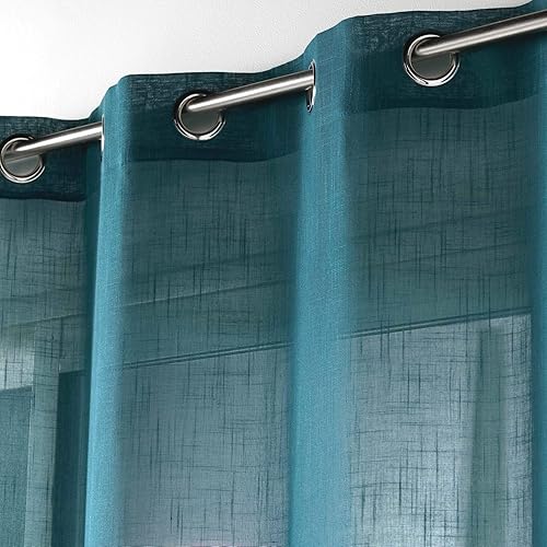 Douceur d'Intérieur, Voilage à Oeillets (140 x 240 cm) Zazy Rose, Effet Lin Tissé - Nail Gallerys