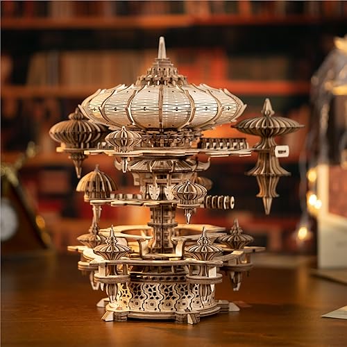 Yomkeg Sky City Boîte à musique mécanique en bois 3D pour adultes avec mécanisme d'enroulement - Nail Gallerys