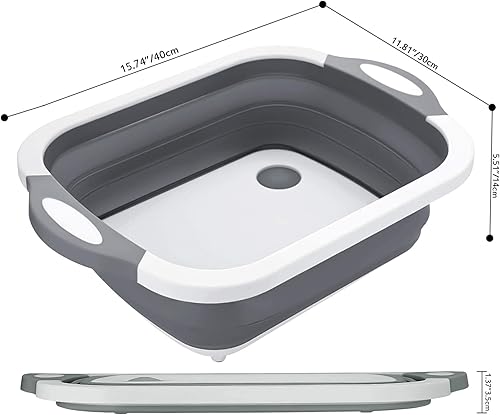 Planche à Découper Pliable 3 en 1, Panier de Drainage Multifonction avec Bouchon de Drainage Panier de Rangement Portable pour Cuisine et Camping (Gris) - Nail Gallerys