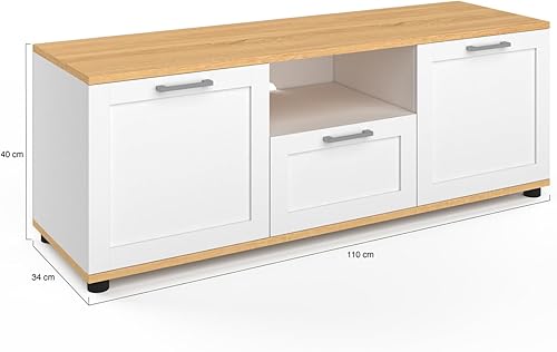 IDMarket - Meuble TV 110 cm VITO avec tiroir et Niche Blanc et Bois - Nail Gallerys