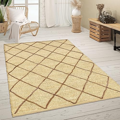 Paco Home Tapis De Salon Jute Fibres Naturelles Artisanal Motif 3D Scandinave Moderne, Dimension:200x290 cm, Couleur:Anthracite - Nail Gallerys