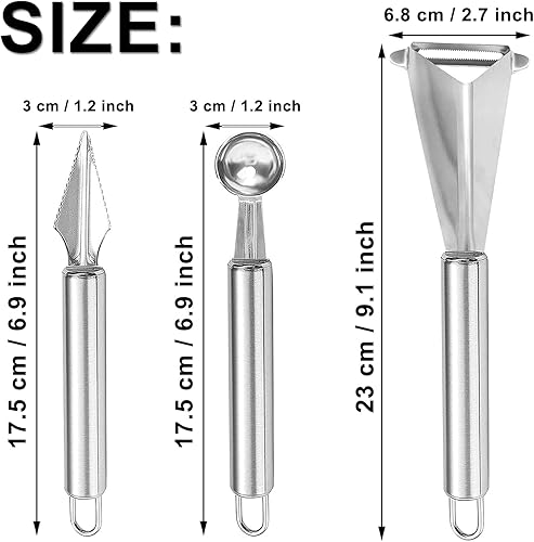 3 pièces Outils Sculpture sur Fruits, Acier Inoxydable Melon Ball Cuillère, Ensemble CuillèRes à Melon Baller, Acier Inoxydable Coupe PastèQue, CuillèRe de Melon, pour Faire des Assiettes DIY Fruits - Nail Gallerys