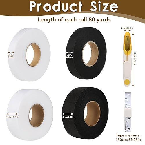 4 Rouleaux Ourlet Thermocollant Largeur 20mm et 40 Mm, Bande Thermocollante Ourlet avec Mètre et Ciseaux, Ruban Thermocollant pour Ourlet, Thermocollant Couture pour Rideaux, Vêtements, Pantalons - Nail Gallerys