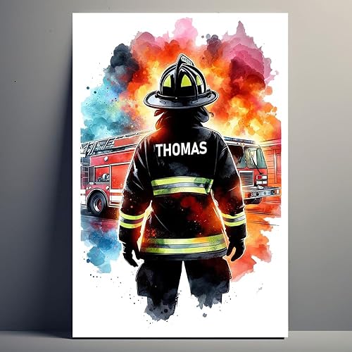 Générique Affiche Personnalisée Pompier – Poster Garçon Pompier Personnalisable avec Nom, Toile, idée Cadeau d’anniversaire Homme - Nail Gallerys