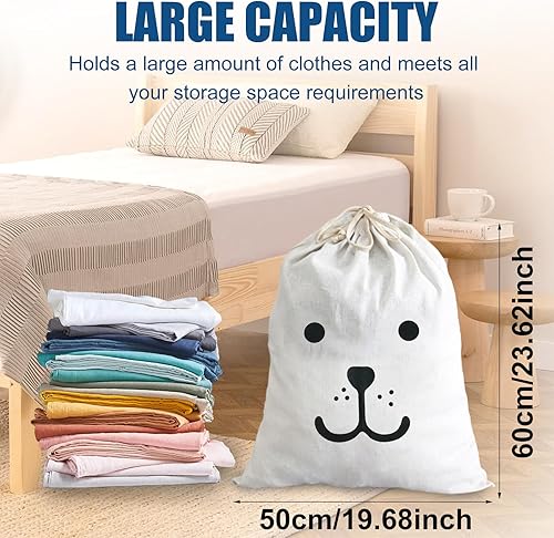 Lot De 2 Grand Sac à Linge Voyage, 60X50cm Sacs à Linge Sale de Voyage Sac de Rangement en Toile Coton, Sac Tissu Cordon, Réutilisable, Pour Vêtement Jouets Voyage Maison Randonnée Smile & Sleep Bear - Nail Gallerys